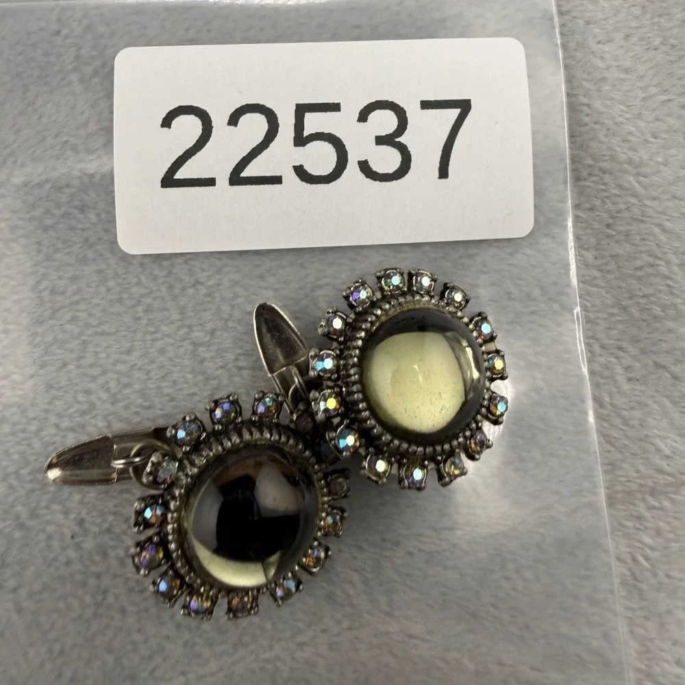 Vintage Glass  Cufflinks‎ Silver Tone Rhinestone AB